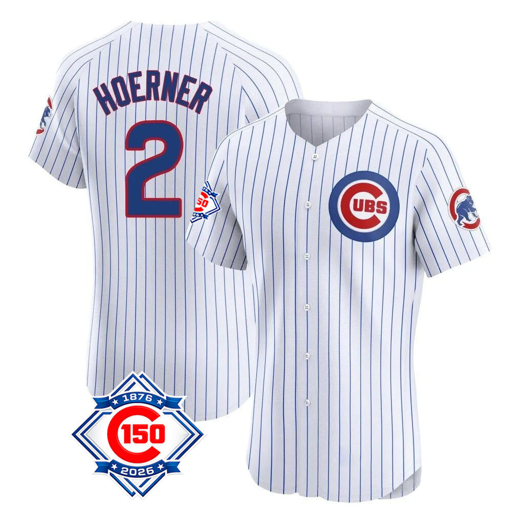 Pouc C.Cubs #2 Nico Hoerner Player White 150th Anniversary Limited Elite Home Game Stitched Jerseys