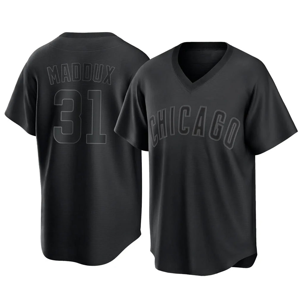 Pouc C.Cubs #31 Greg Maddux Player Black T-shirt Home Game Stitched Jerseys
