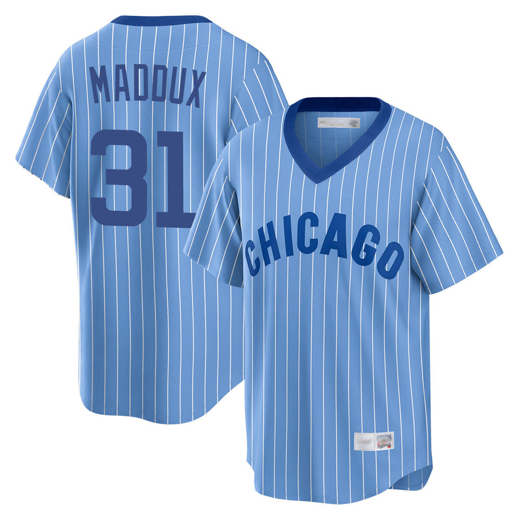 Pouc C.Cubs #31 Greg Maddux Player Blue T-shirt Cooperstown Collection Limited Stitched Jerseys