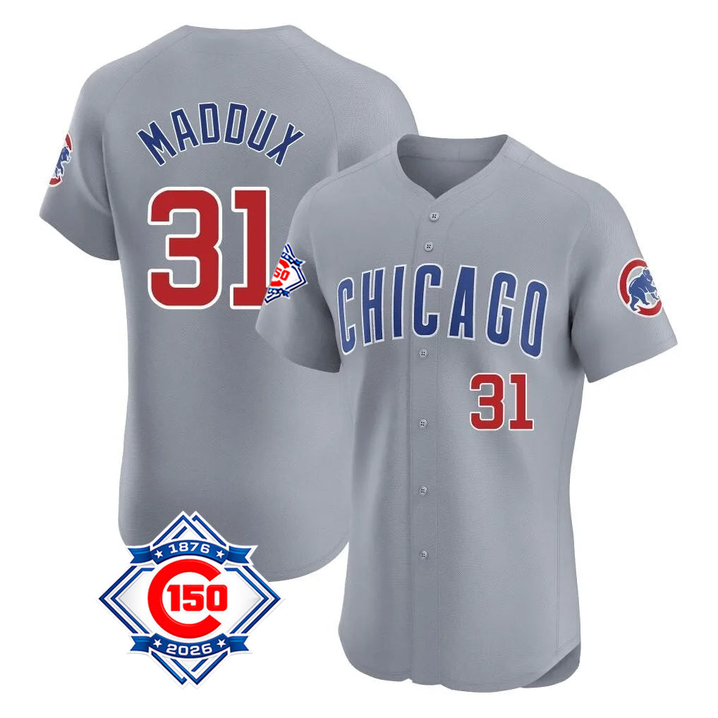 Pouc C.Cubs #31 Greg Maddux Player Gray Road 150th Anniversary Limited Elite Home Stitched Jerseys