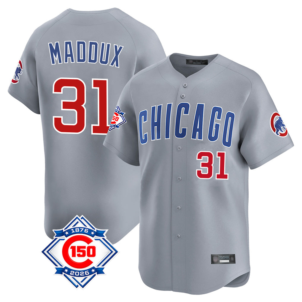 Pouc C.Cubs #31 Greg Maddux Player Gray Road 150th Anniversary Limited Home Stitched Jerseys