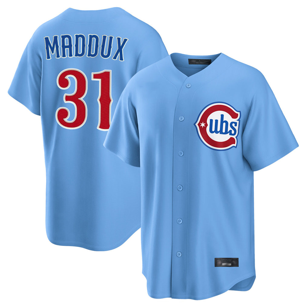 Pouc C.Cubs #31 Greg Maddux Player Light Blue Home Game Stitched Jerseys