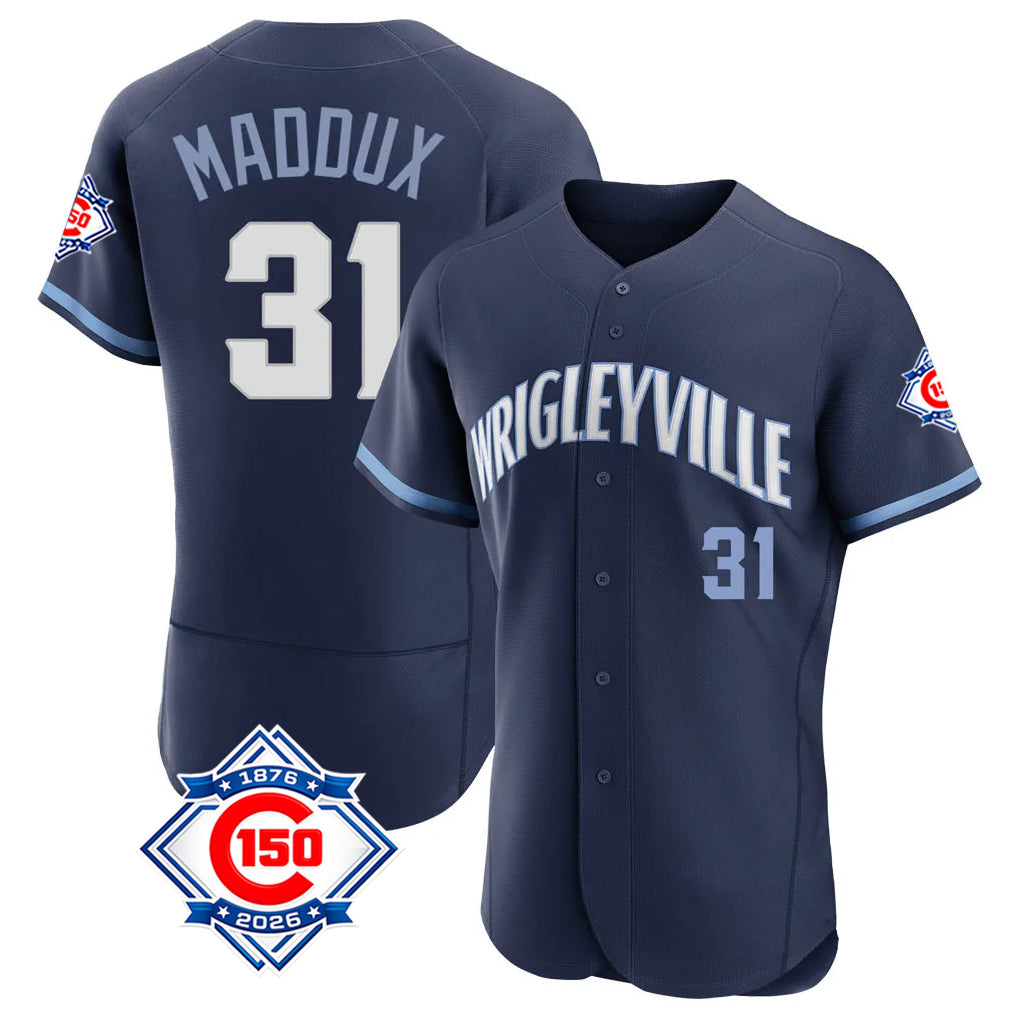 Pouc C.Cubs #31 Greg Maddux Player Navy City Connect 150th Anniversary Limited Elite Home Stitched Jerseys