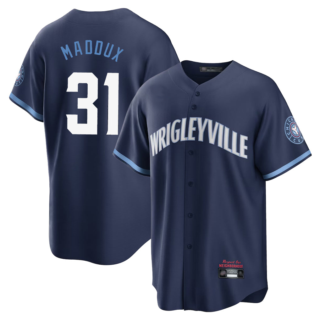 Pouc C.Cubs #31 Greg Maddux Player Navy City Connect Home Game Stitched Jerseys