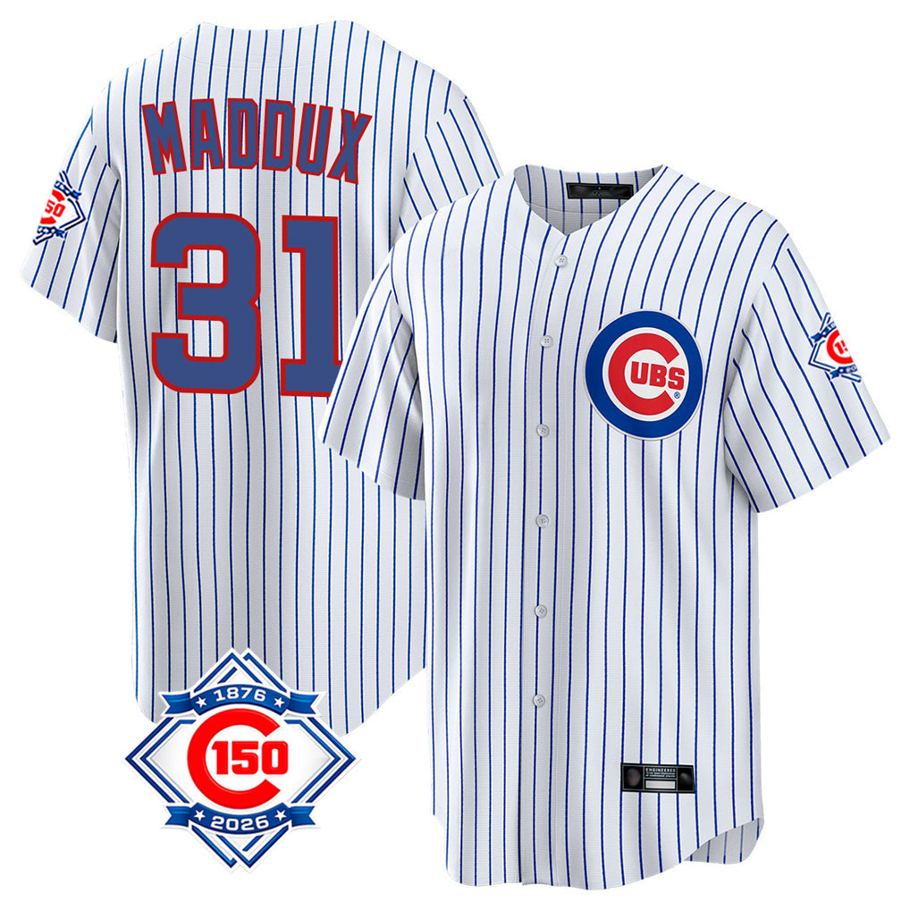 Pouc C.Cubs #31 Greg Maddux Player White 150th Anniversary Home Game Stitched Jerseys