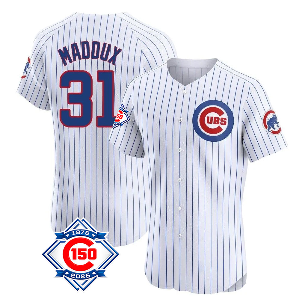Pouc C.Cubs #31 Greg Maddux Player White 150th Anniversary Limited Elite Home Game Stitched Jerseys
