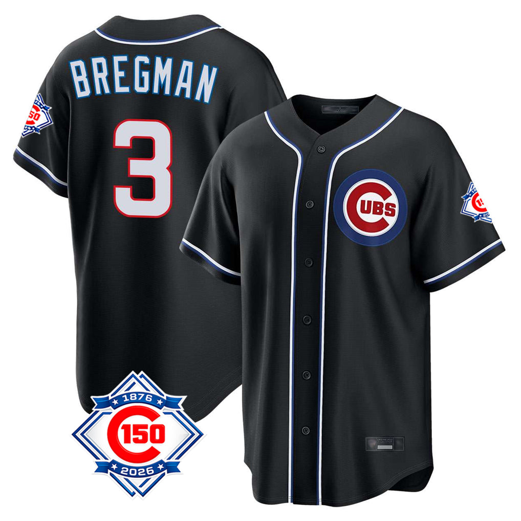 Pouc C.Cubs #3 Alex Bregman Black Fashion Out 150th Anniversary Game Stitched Jerseys