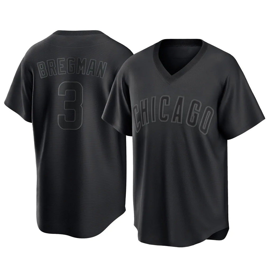 Pouc C.Cubs #3 Alex Bregman Black T-shirt Home Game Stitched Jerseys