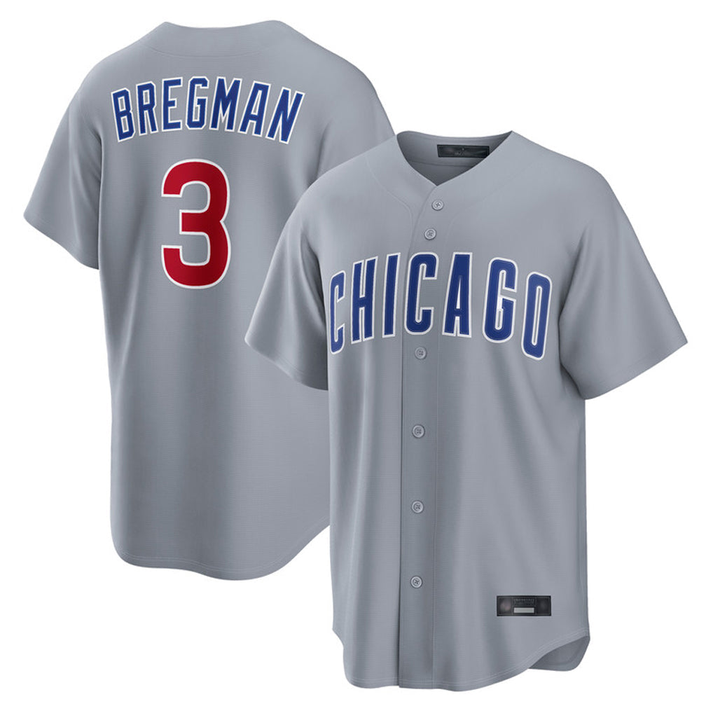 Pouc C.Cubs #3 Alex Bregman Gray Home Game Stitched Jerseys