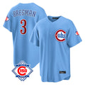 Pouc C.Cubs #3 Alex Bregman Light Blue 150th Anniversary Home Game Stitched Jerseys