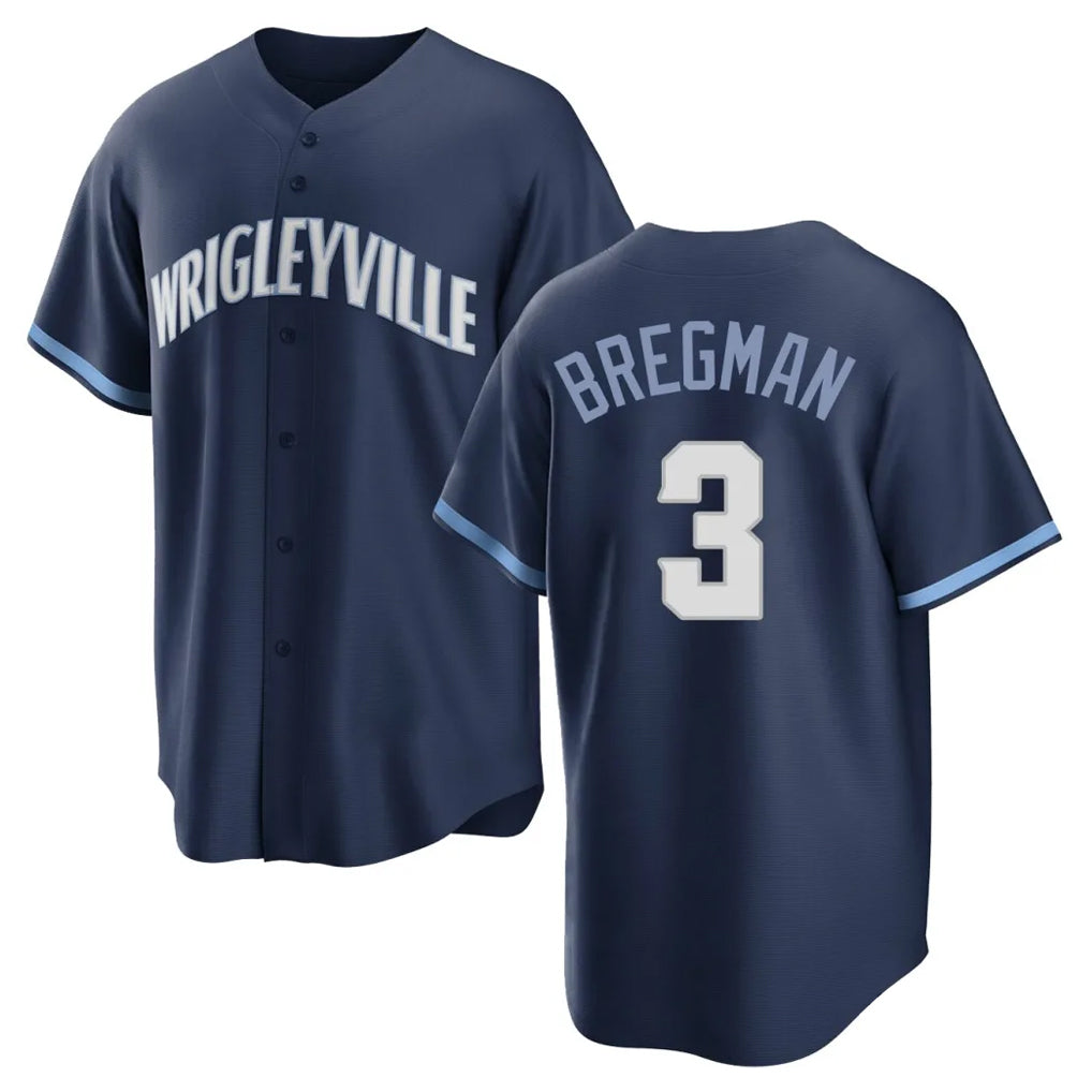 Pouc C.Cubs #3 Alex Bregman Navy City Connect Home Game Stitched Jerseys