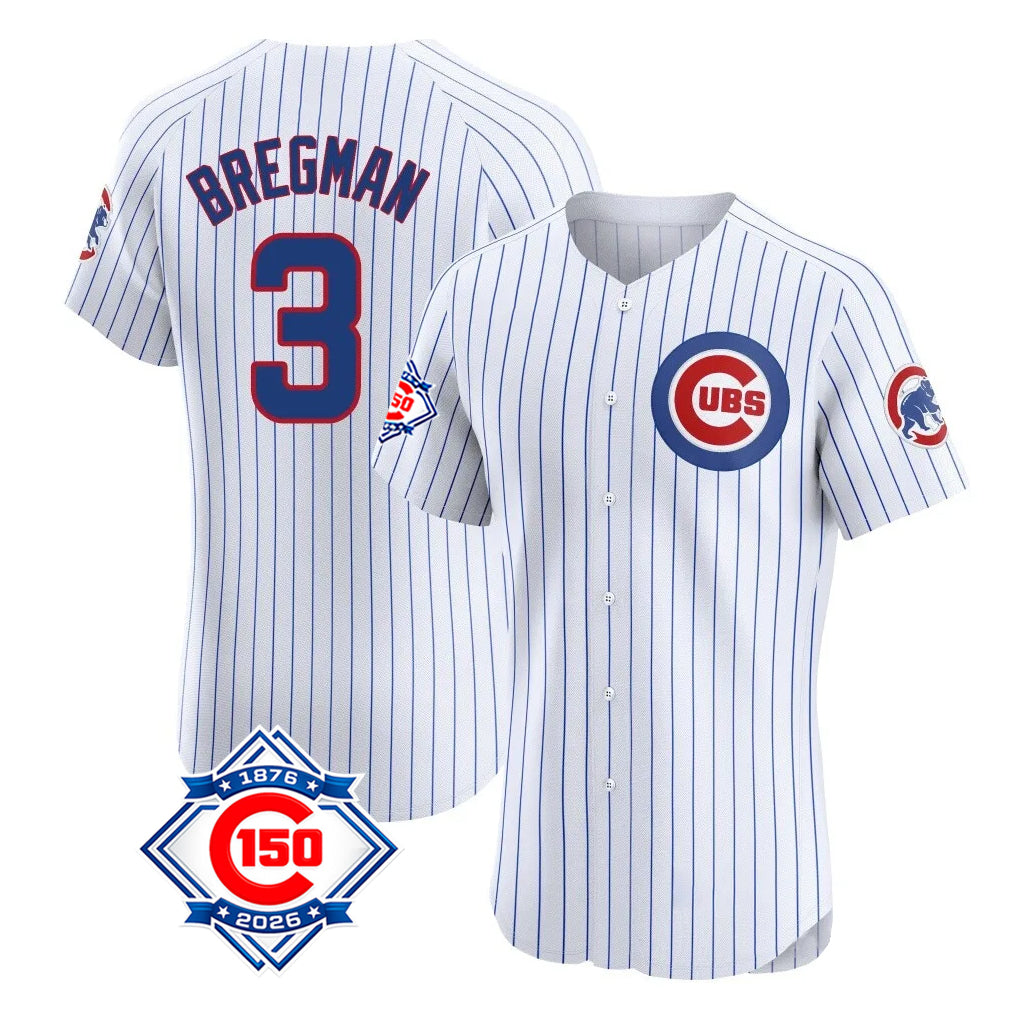 Pouc C.Cubs #3 Alex Bregman White 150th Anniversary Limited Elite Home Game Stitched Jerseys