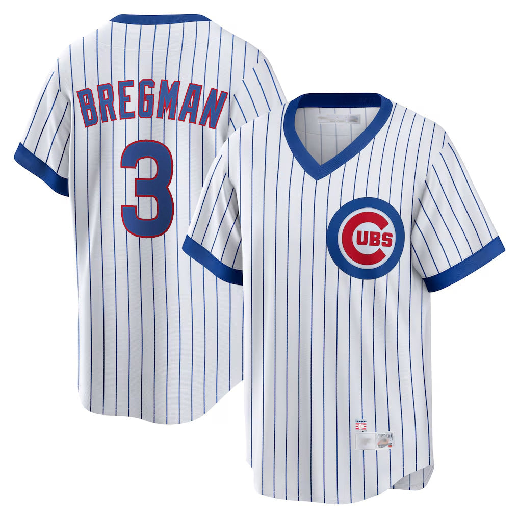 Pouc C.Cubs #3 Alex Bregman White T-shirt Cooperstown Collection Limited Stitched Jerseys