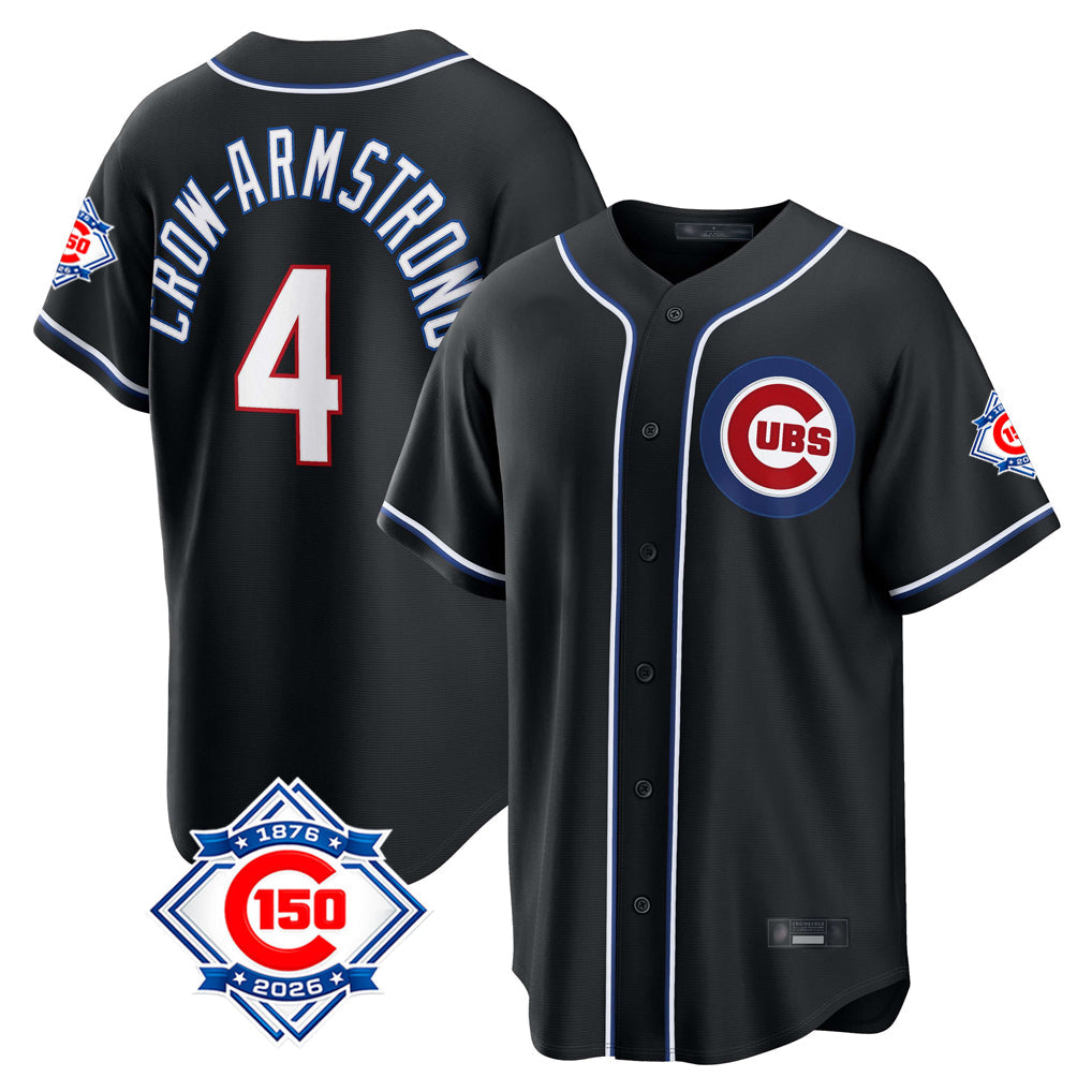 Pouc C.Cubs #4 Pete Crow-Armstrong Player Black Fashion Out 150th Anniversary Game Stitched Jerseys