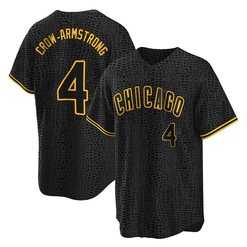 Pouc C.Cubs #4 Pete Crow-Armstrong Player Black Snake Skin City Game Stitched Jerseys