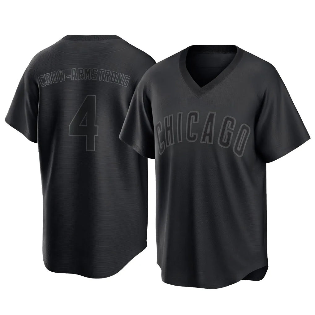 Pouc C.Cubs #4 Pete Crow-Armstrong Player Black T-shirt Home Game Stitched Jerseys