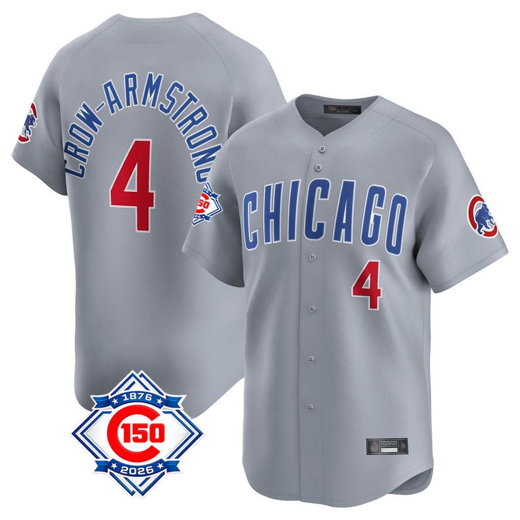 Pouc C.Cubs #4 Pete Crow-Armstrong Player Gray Road 150th Anniversary Limited Home Stitched Jerseys