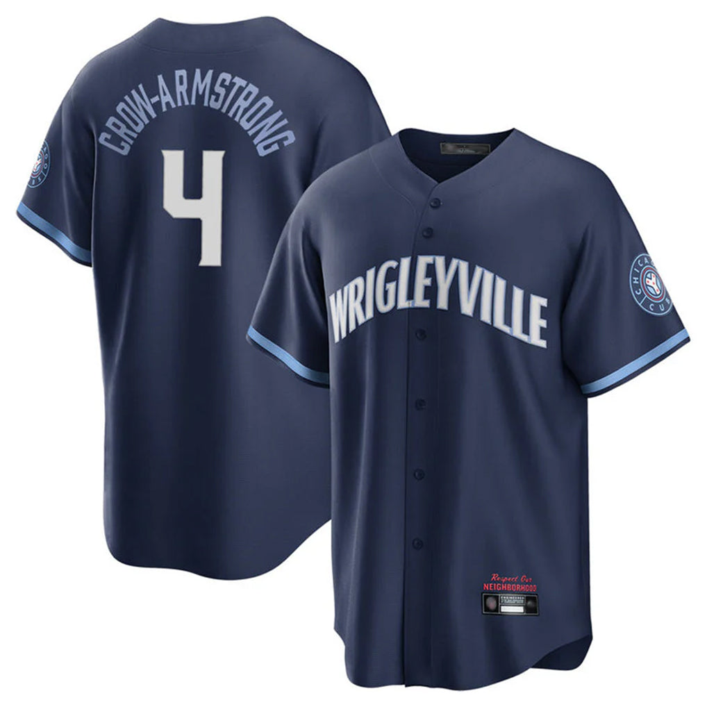 Pouc C.Cubs #4 Pete Crow-Armstrong Player Navy City Connect Home Game Stitched Jerseys