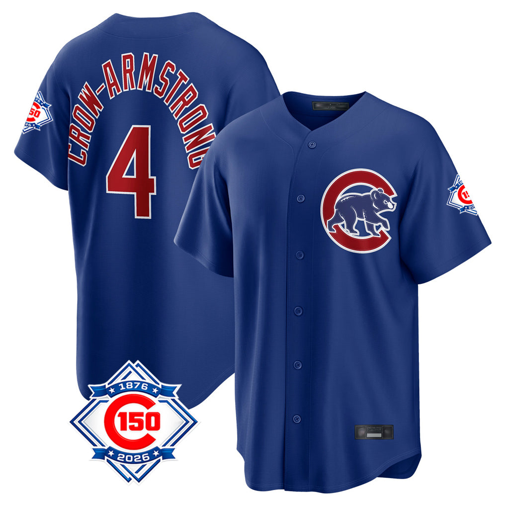 Pouc C.Cubs #4 Pete Crow-Armstrong Player Royal 150th Anniversary Home Game Stitched Jerseys