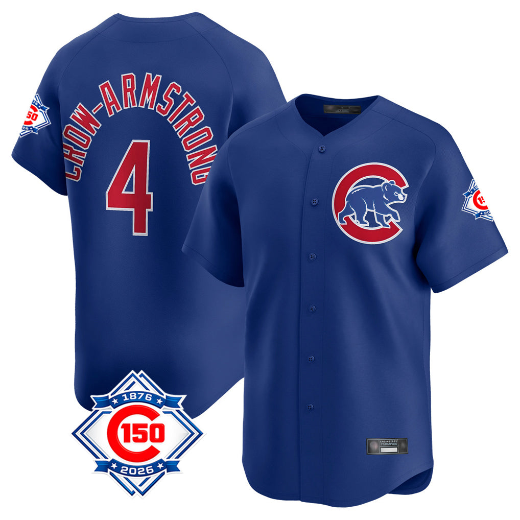 Pouc C.Cubs #4 Pete Crow-Armstrong Player Royal 150th Anniversary Limited Home Stitched Jerseys