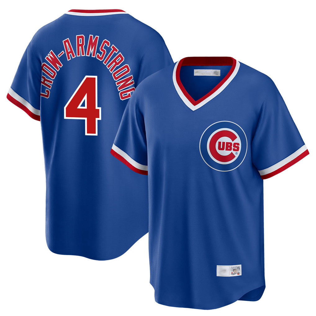Pouc C.Cubs #4 Pete Crow-Armstrong Player Royal T-shirt Cooperstown Collection Limited Stitched Jerseys