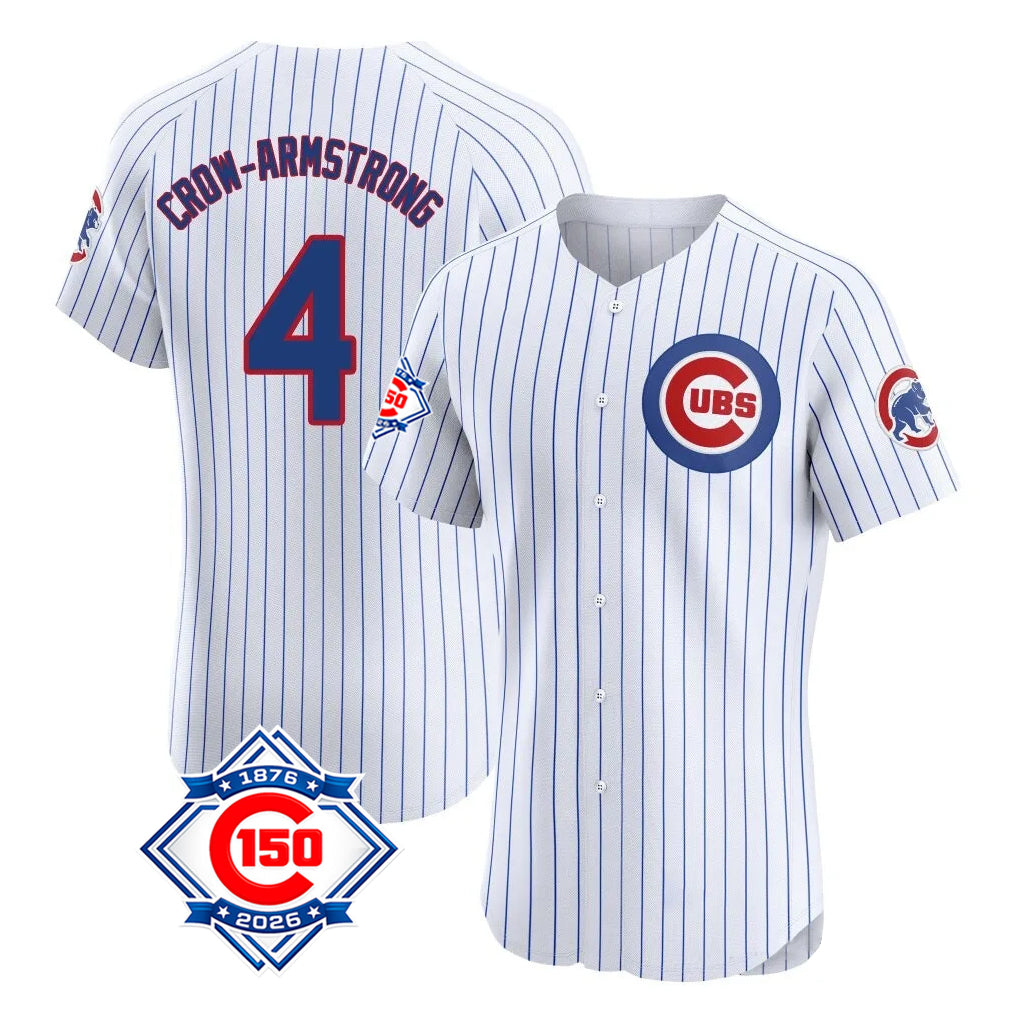 Pouc C.Cubs #4 Pete Crow-Armstrong Player White 150th Anniversary Limited Elite Home Game Stitched Jerseys