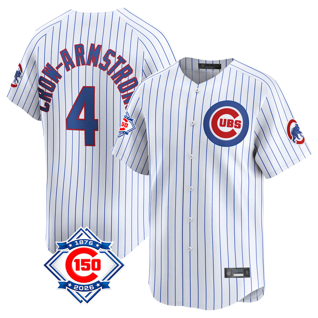 Pouc C.Cubs #4 Pete Crow-Armstrong Player White 150th Anniversary Limited Home Game Stitched Jerseys