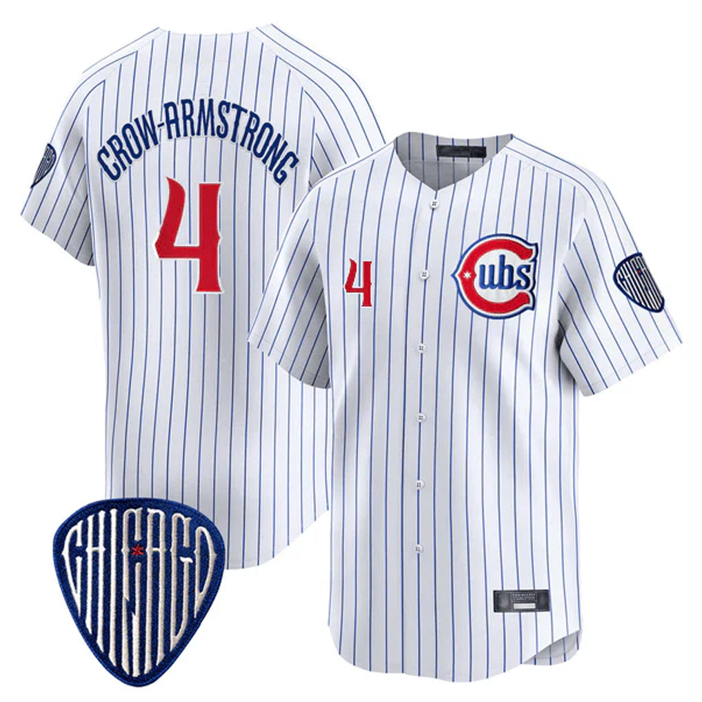 Pouc C.Cubs #4 Pete Crow-Armstrong Player White Pinstripe Vapor Premier Limited Home Stitched Jerseys