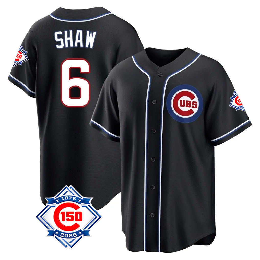 Pouc C.Cubs #6 Matt Shaw Player Black Fashion Out 150th Anniversary Game Stitched Jerseys