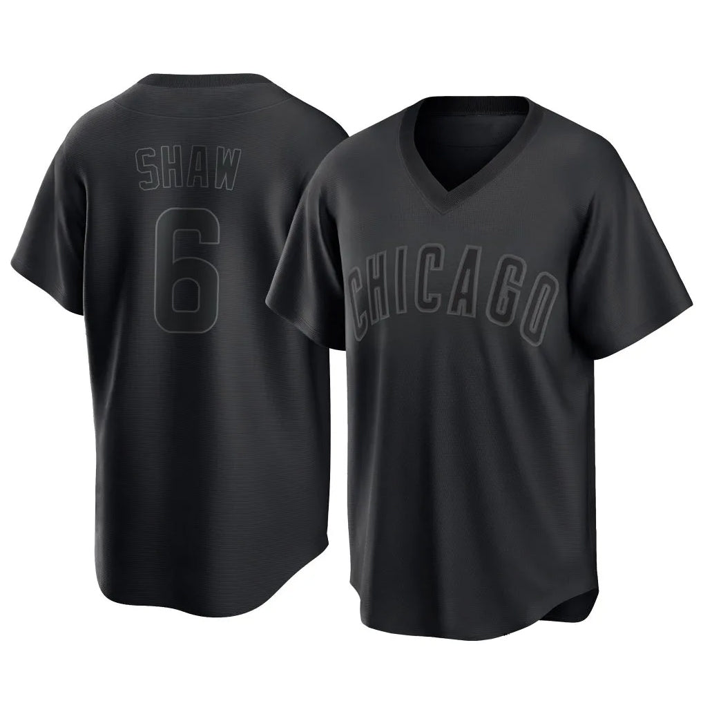 Pouc C.Cubs #6 Matt Shaw Player Black T-shirt Home Game Stitched Jerseys