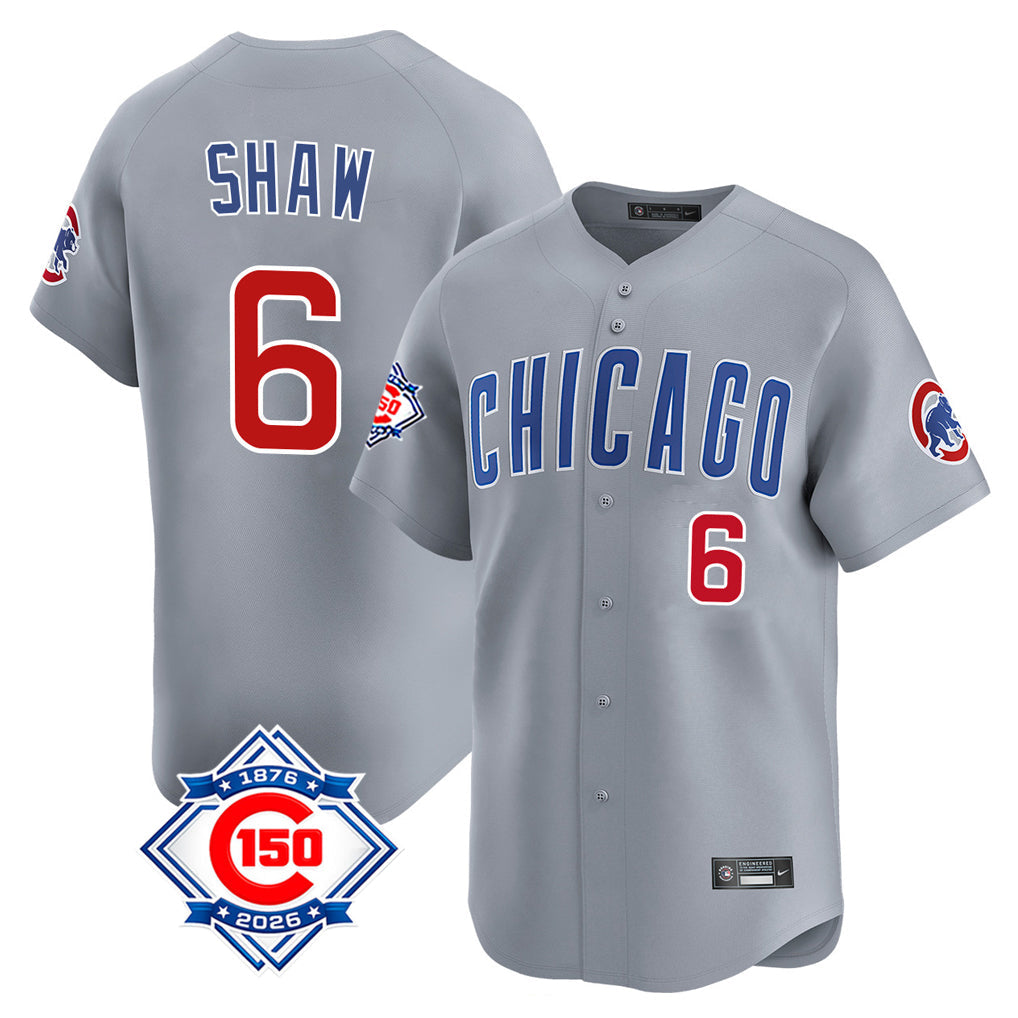 Pouc C.Cubs #6 Matt Shaw Player Gray Road 150th Anniversary Limited Home Stitched Jerseys