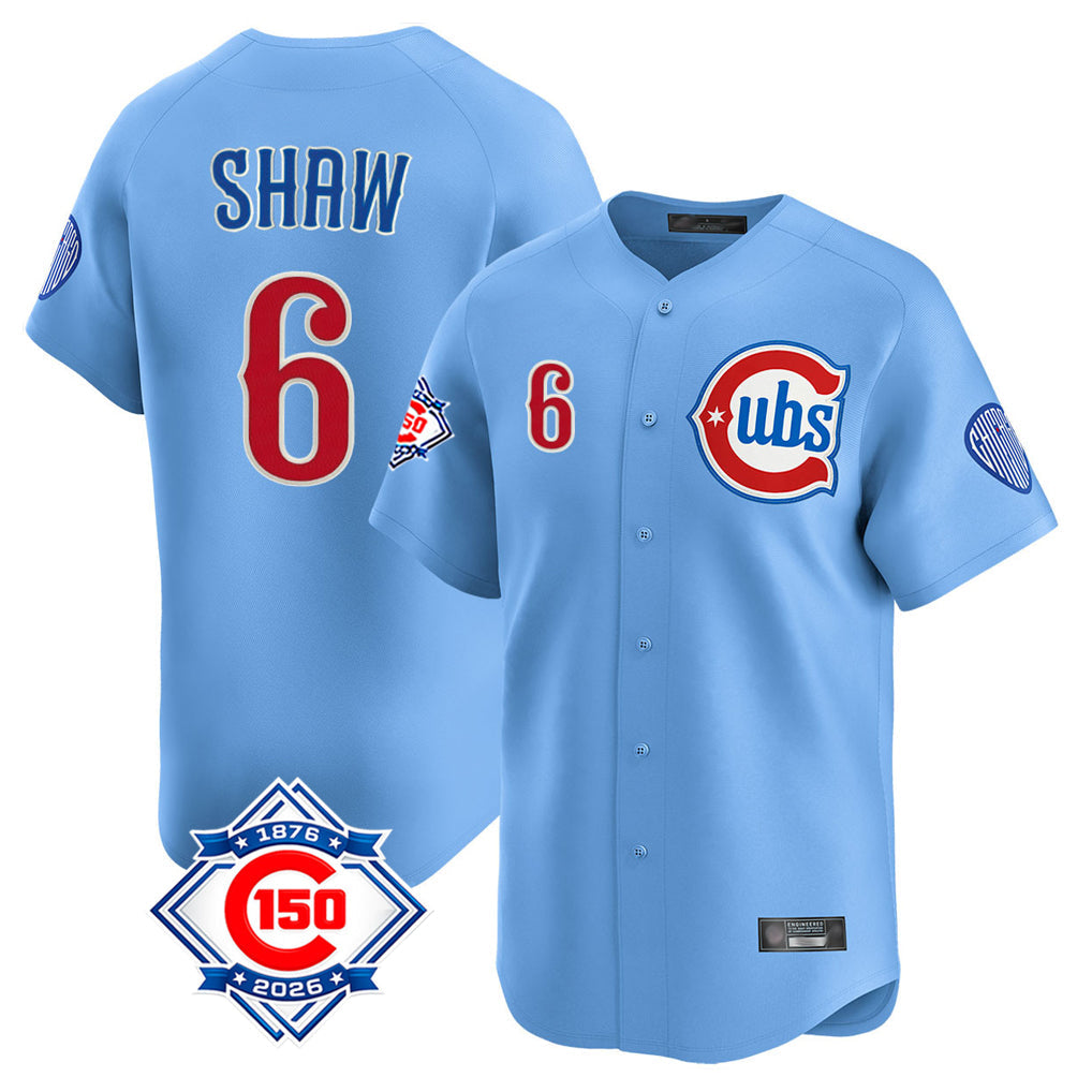 Pouc C.Cubs #6 Matt Shaw Player Light Blue 150th Anniversary Limited Home Stitched Jerseys