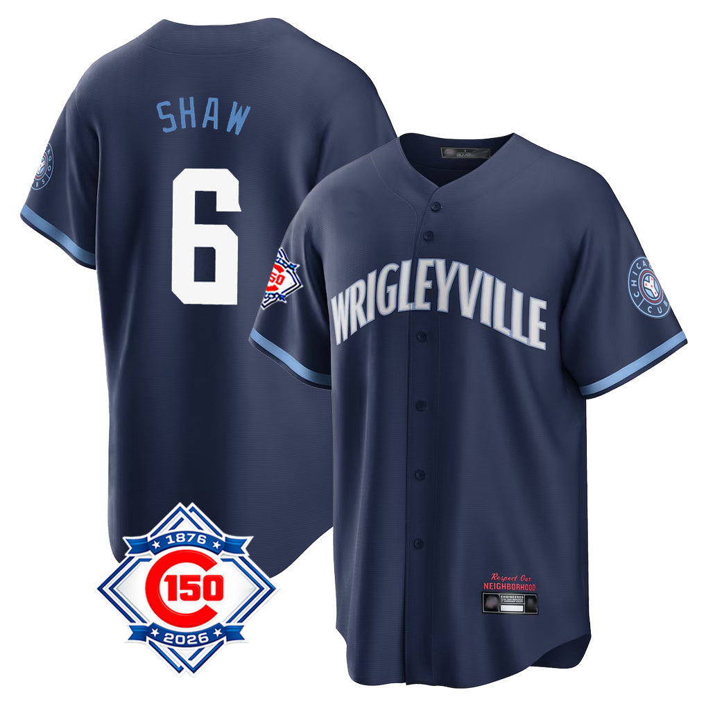 Pouc C.Cubs #6 Matt Shaw Player Navy 150th Anniversary City Connect Home Game Stitched Jerseys