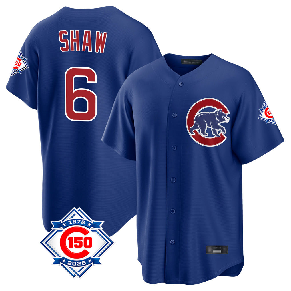 Pouc C.Cubs #6 Matt Shaw Player Royal 150th Anniversary Home Game Stitched Jerseys