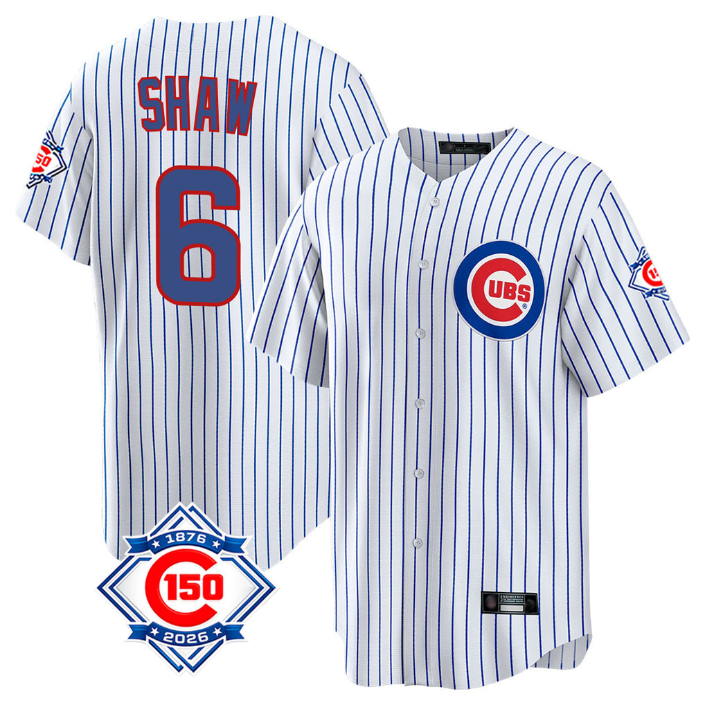 Pouc C.Cubs #6 Matt Shaw Player White 150th Anniversary Home Game Stitched Jerseys