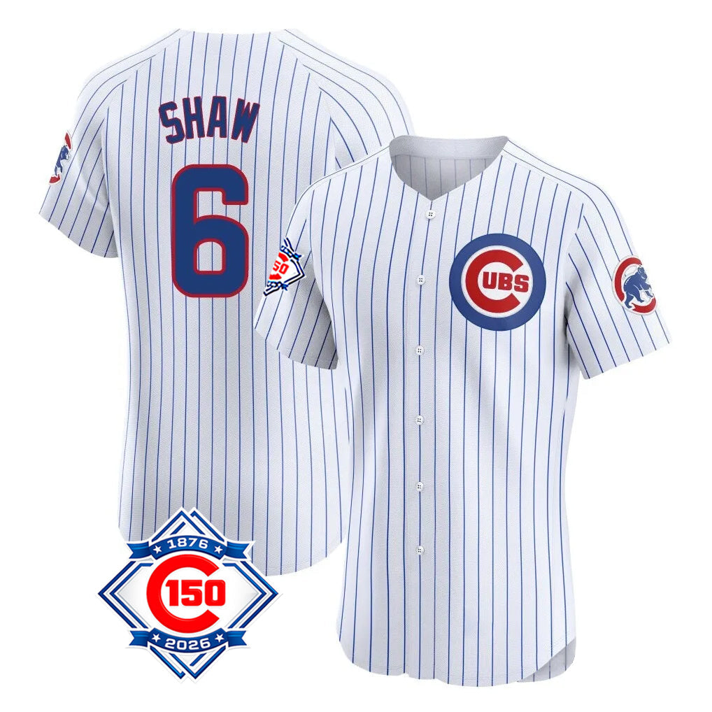 Pouc C.Cubs #6 Matt Shaw Player White 150th Anniversary Limited Elite Home Game Stitched Jerseys