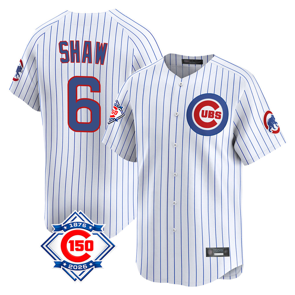 Pouc C.Cubs #6 Matt Shaw Player White 150th Anniversary Limited Home Game Stitched Jerseys