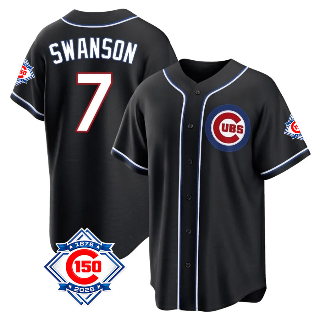 Pouc C.Cubs #7 Dansby Swanson Player Black Fashion Out 150th Anniversary Game Stitched Jerseys