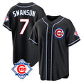 Pouc C.Cubs #7 Dansby Swanson Player Black Fashion Out 150th Anniversary Game Stitched Jerseys
