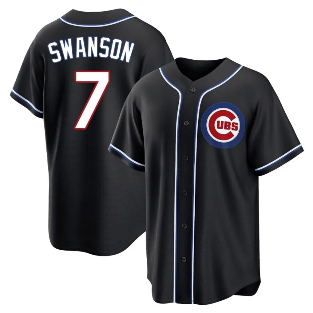 Pouc C.Cubs #7 Dansby Swanson Player Black Fashion Out Game Stitched Jerseys