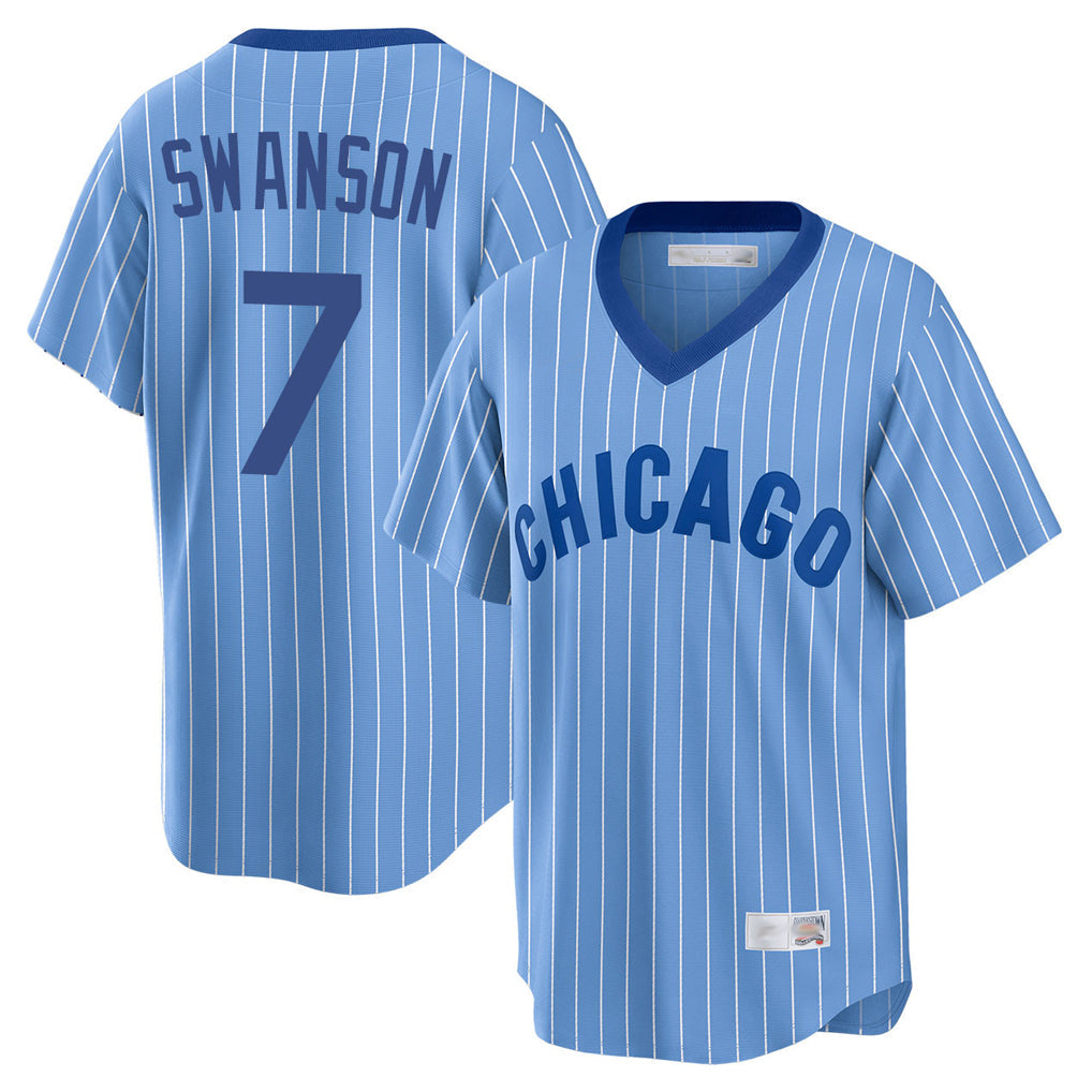 Pouc C.Cubs #7 Dansby Swanson Player Blue T-shirt Cooperstown Collection Limited Stitched Jerseys