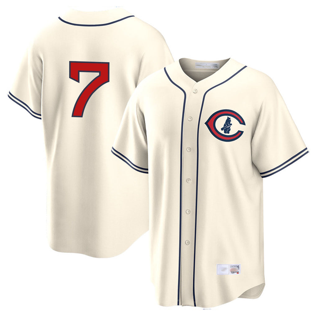Pouc C.Cubs #7 Dansby Swanson Player Cream Field of Dreams Home Game Stitched Jerseys