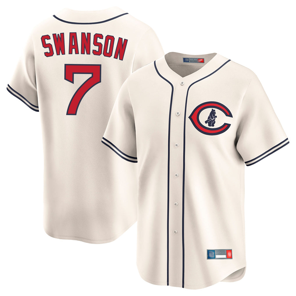Pouc C.Cubs #7 Dansby Swanson Player Cream Field of Dreams Limited Home Game Stitched Jerseys