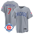 Pouc C.Cubs #7 Dansby Swanson Player Gray 150th Anniversary Home Game Stitched Jerseys