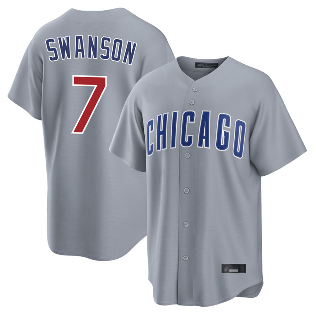 Pouc C.Cubs #7 Dansby Swanson Player Gray Home Game Stitched Jerseys