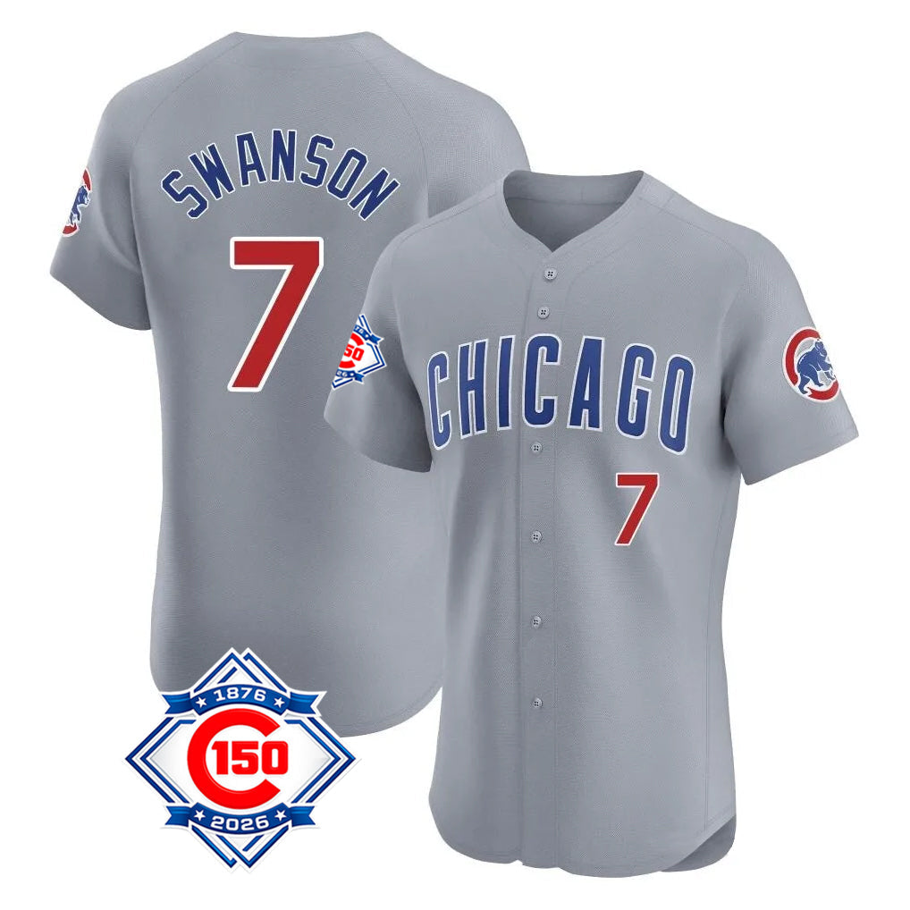 Pouc C.Cubs #7 Dansby Swanson Player Gray Road 150th Anniversary Limited Elite Home Stitched Jerseys