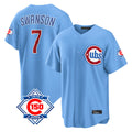 Pouc C.Cubs #7 Dansby Swanson Player Light Blue 150th Anniversary Home Game Stitched Jerseys