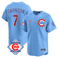 Pouc C.Cubs #7 Dansby Swanson Player Light Blue 150th Anniversary Limited Home Stitched Jerseys