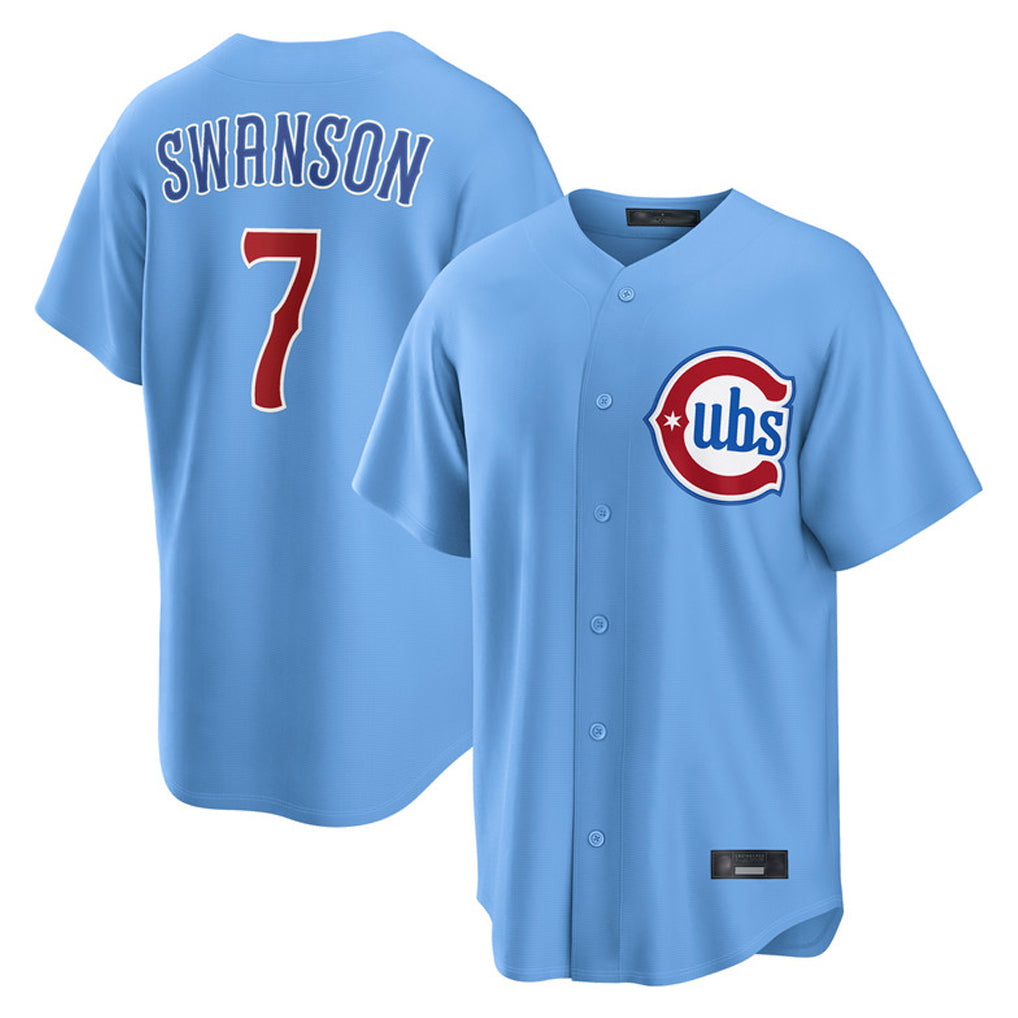 Pouc C.Cubs #7 Dansby Swanson Player Light Blue Home Game Stitched Jerseys
