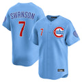 Pouc C.Cubs #7 Dansby Swanson Player Light Blue Limited Home Stitched Jerseys